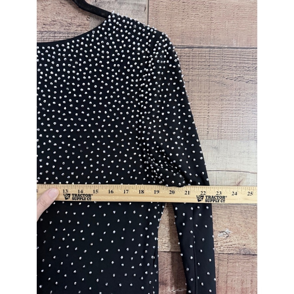Xscape Maxi Dress Women 18W Black Excellent Embellished Cowl Neck Long Sleeve - Picture 6 of 13